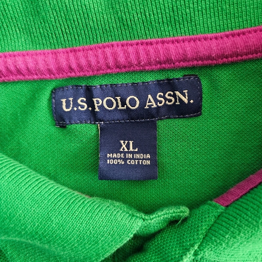 U.S. Polo Assn. Polo Shirt Men XL Green Pink Big Logo Short Sleeve Cotton XL - Picture 8 of 8